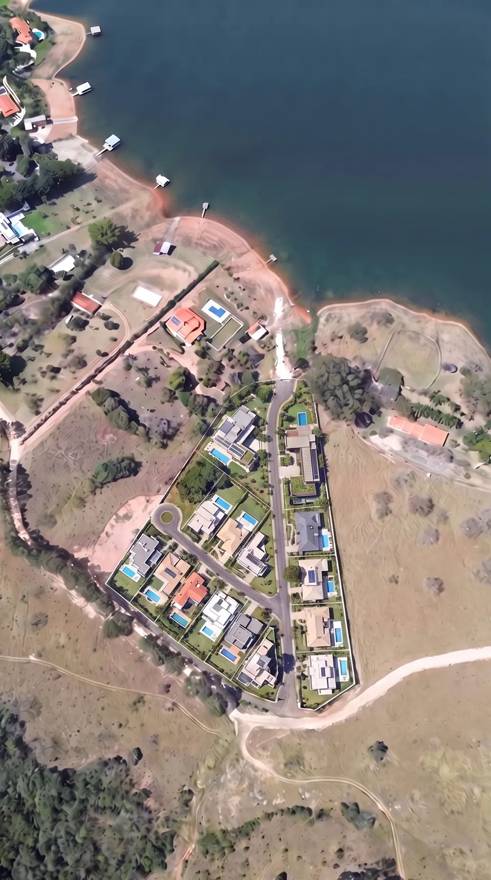 Projeção do Vale da Serra com as casas construídas, vista de cima