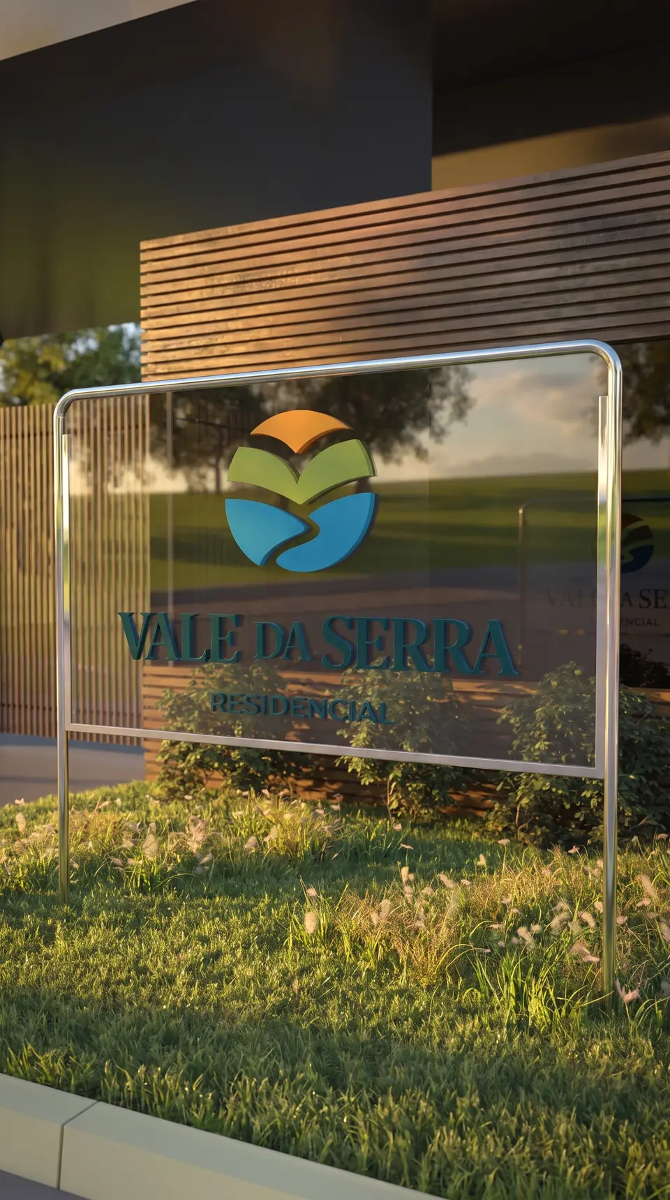 Placa do Vale da Serra na entrada do condomínio